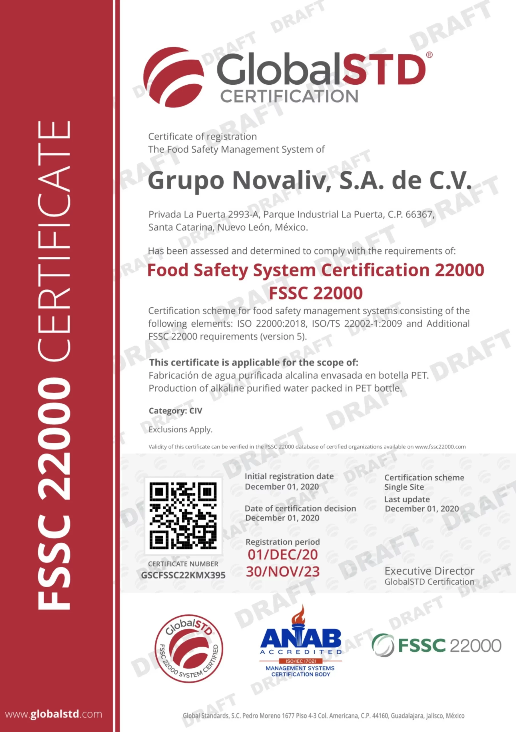 certificacion fssc 22000 novaliv seguridad alimentaria